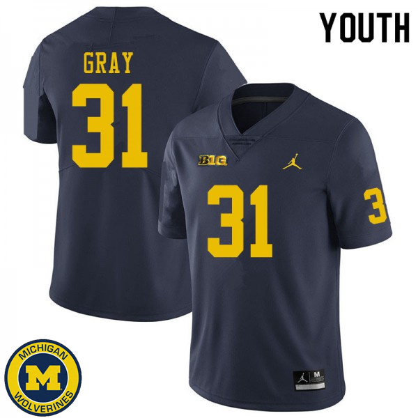 Youth Michigan Wolverines #31 Vincent Gray Navy Replica Game Jersey